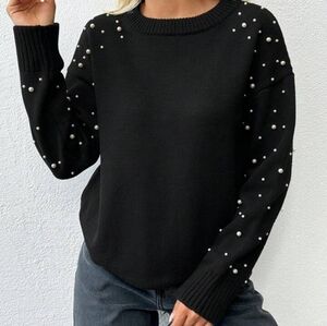 Chic boxy Black Sweater with Pearl Accents size XXL by B brand